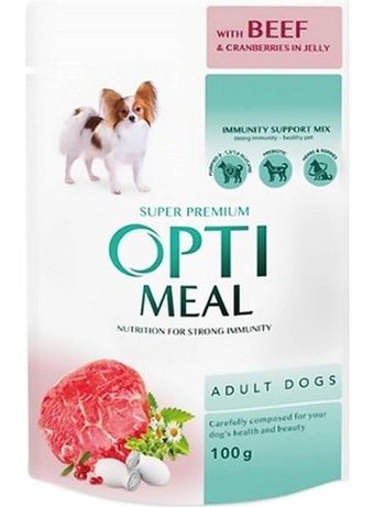 Optimeal Süper Premium Kızılcık-Sığır Jöleli Yetişkin Köpek Maması 6 x 100 gr 6'lı