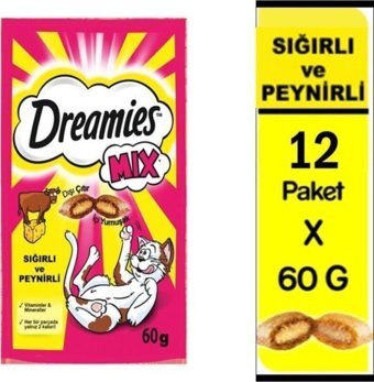 Dreamies Mix Biftekli-Peynirli Tahılsız Yetişkin Kedi Maması 12x60 gr