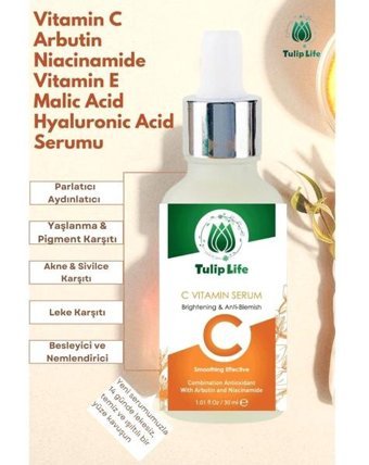 Tuliplife Niacinamide Seramid C Vitaminli Canlandırıcı Yaşlanma Karşıtı Jel Yüz Serumu 30 ml