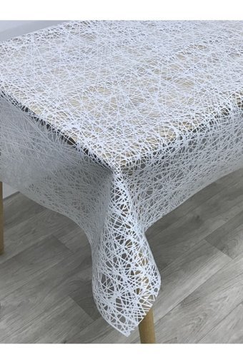 Yıldızhome Iplik Desen Plastik 140 x 200 cm Dikdörtgen Masa Örtüsü Beyaz