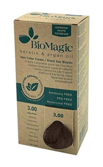 BioMagic Keratin & Argan Yağı 3.00 Koyu Kahve Organik Amonyaksız Krem Saç Boyası 60 Ml