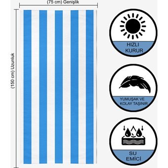 Vevien Home Pamuklu Plaj Havlusu Mavi