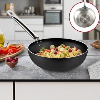 Evren Bistro Çelik Saplı Alüminyum 32 cm Wok Tava Siyah