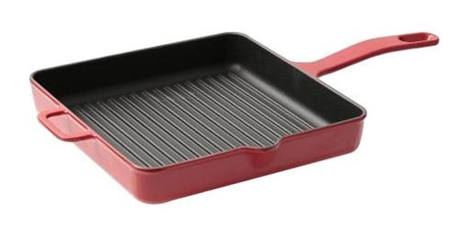 Sürel Kare Döküm Saplı Demir Döküm 25x25 cm Grill Tava Kırmızı