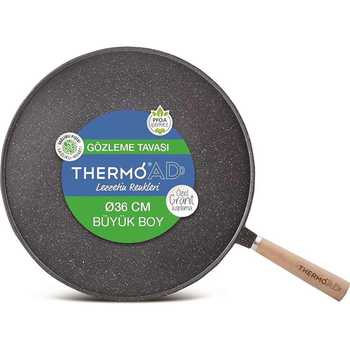 Thermoad Ahşap Saplı Granit 36 cm Gözleme Tava Gri