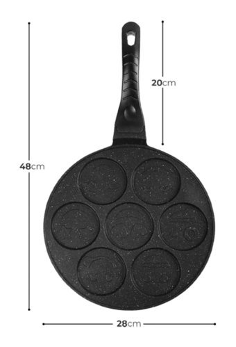 Krizantem 7 bölmeli Granit Saplı Granit 28 cm Pankek Tava Siyah