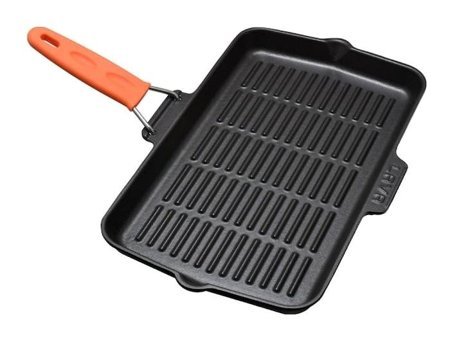 Lava Dikdörtgen Silikon Saplı Döküm 21x36 cm Grill Tava Turuncu