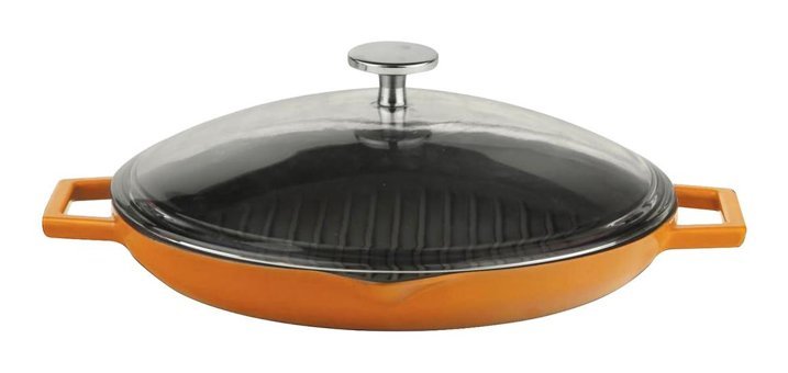 Lava Kapaklı Döküm 26 cm Grill Tava Turuncu