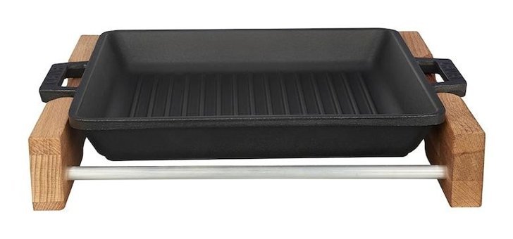 Lava Ahşap Altlıklı Döküm 26x26 cm Grill Tava Siyah