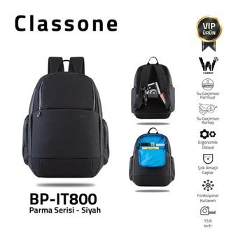 Classone Parma BP-IT800 15.6 inç Kumaş Su Geçirmez Sırt Laptop Çantası Siyah