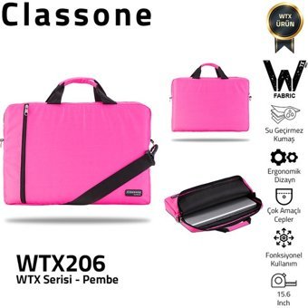 Classone Wtxpro WTX206 15.6 inç Kumaş Su Geçirmez Sırt Laptop Çantası Pembe