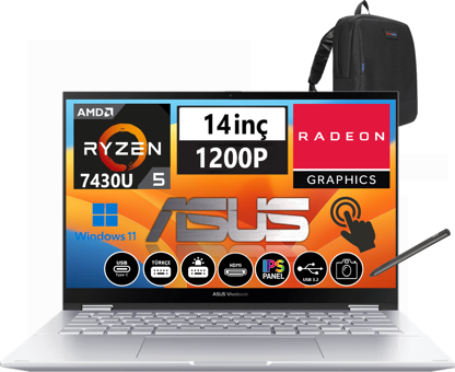 Asus Vivobook S 14 TN3402YA Flip LZ310W22 Harici Radeon Graphics AMD Ryzen 5 7430U 8 GB Ram 512 GB SSD 14 inç WUXGA Windows 11 Pro Dokunmatik Laptop