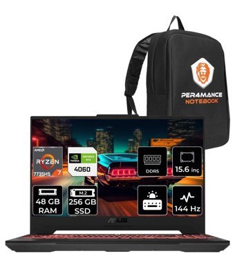 Asus TUF Gaming A15 LP023 Harici GeForce RTX 4060 AMD Ryzen 7 7735HS 48 GB Ram 256 GB SSD 15.6 inç Full HD Freedos Gaming Laptop + PER4 Çanta