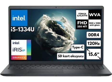 Dell Inspiron 3530 I35303407U T101 Dahili Intel Iris Xe Graphics Intel Core i5 1334U 24 GB Ram 4 TB SSD 15.6 inç Full HD Windows 11 Pro Laptop