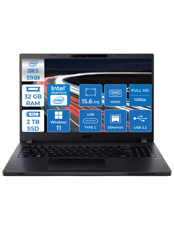 Acer Travelmate P2TMP215 WH06 Dahili Intel UHD Graphics Intel Core i5 1235U 32 GB Ram 2 TB SSD 15.6 inç Full HD Windows 11 Home Laptop