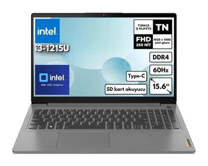 Lenovo IdeaPad 3 15IAU7 82RK018HTXBT11 Dahili UHD Graphics Intel Core i3 1215U 12 GB Ram 1 TB SSD 15.6 inç Full HD Freedos Laptop