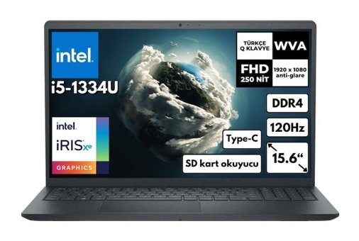 Dell Inspiron 3530 I35303407U BT42 Dahili Iris Xe Graphics Eligible Intel Core i5 1334U 64 GB Ram 256 GB SSD 15.6 inç Full HD Windows 11 Home Laptop