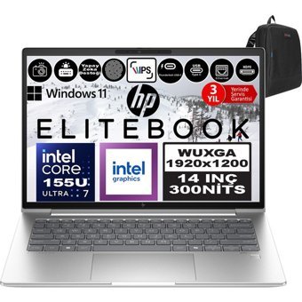 Hp EliteBook 640 G11 9Y7L4ETP01 Dahili Graphics Intel Core Ultra 7 155U 16 GB Ram 512 GB SSD 14 inç WUXGA Windows 11 Pro Laptop + Zetta Çanta