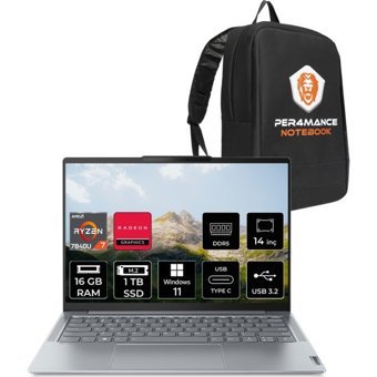 Lenovo Yoga Slim 6 82X3004FTXP308 Harici AMD Radeon 780M AMD Ryzen 7 7840U 16 GB Ram 1 TB SSD 14 inç Full HD Windows 11 Home Laptop + PER4 Çanta