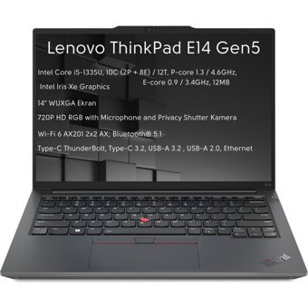 Lenovo ThinkPad E14 Gen5 21JL0020TX O6 Dahili Iris Xe Graphics Eligible Intel Core i5 1335U 8 GB Ram 256 GB SSD 14 inç WUXGA Freedos Laptop