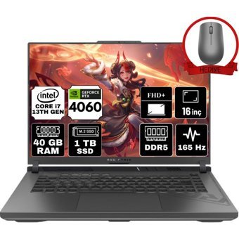 Asus ROG Strix G16 G614JV-N3159-A82 Harici GeForce RTX 4060 Intel Core i7 13650HX 40 GB Ram 1 TB SSD 16 inç Full HD Windows 11 Pro Gaming Laptop