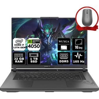 Asus ROG Strix G16 G614JU-N3110-A46 Harici GeForce RTX 4050 Intel Core i7 13650HX 32 GB Ram 1 TB SSD 16 inç WUXGA Windows 11 Home Gaming Laptop + Anzar Mouse