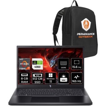 Acer Nitro V 15 NHQSFEY003P342 Harici GeForce RTX 4060 AMD Ryzen 7 7735HS 8 GB Ram 512 GB SSD 15.6 inç Full HD Windows 11 Home Gaming Laptop + PER4 Çanta