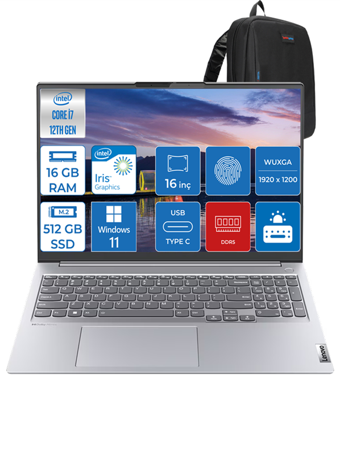 Lenovo ThinkBook 16 TH21CY006LTRH01 Dahili Iris Xe Graphics Eligible Intel Core i7 1255U 16 GB Ram 512 GB SSD 16 inç WUXGA Windows 11 Home Laptop