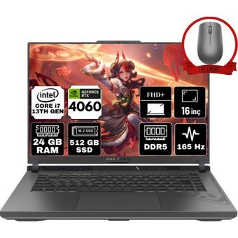 Asus ROG Strix G16 G614JV-N3159-A41 Harici GeForce RTX 4060 Intel Core i7 13650HX 24 GB Ram 512 GB SSD 16 inç Full HD Windows 11 Home Gaming Laptop