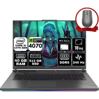 Asus ROG Strix G18 G814JIR-N6062-A81 Harici GeForce RTX 4070 Intel Core i9 14900HX 40 GB Ram 512 GB SSD 18 inç WQXGA Windows 11 Pro Gaming Laptop + Anzar Mouse