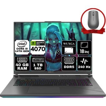 Asus ROG Strix G18 G814JIR-N6062-A82 Harici GeForce RTX 4070 Intel Core i9 14900HX 40 GB Ram 1 TB SSD 18 inç WQXGA Windows 11 Pro Gaming Laptop + Anzar Mouse