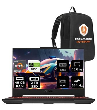 Asus TUF Gaming A15 LP053 Harici GeForce RTX 4050 AMD Ryzen 7 7735HS 48 GB Ram 2 TB SSD 15.6 inç Full HD Freedos Gaming Laptop + PER4 Çanta