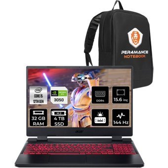 Acer Nitro 5 NHQFJEY00BP330 Harici GeForce RTX 3050 Intel Core i5 12450H 32 GB Ram 4 TB SSD 15.6 inç Full HD Freedos Gaming Laptop + PER4 Çanta