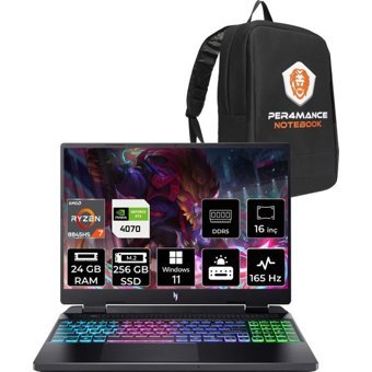 Acer Nitro 16 NHQSLEY001P391 Harici GeForce RTX 4070 AMD Ryzen 7 8845HS 24 GB Ram 256 GB SSD 16 inç QHD+ Windows 11 Pro Gaming Laptop + PER4 Çanta