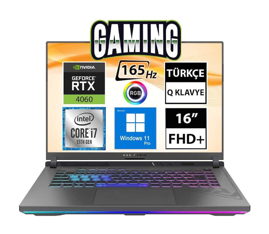 Asus ROG Strix G16 G614JV-N3159A12 Harici GeForce RTX 4060 Intel Core i7 13650HX 16 GB Ram 512 GB SSD 16 inç Full HD Windows 11 Pro Gaming Laptop