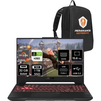 Asus TUF Gaming A15 LP005P318 Harici GeForce RTX 4060 AMD Ryzen 7 7435HS 32 GB Ram 1 TB SSD 15.6 inç Full HD Freedos Gaming Laptop + PER4 Çanta