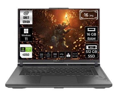 Asus ROG Strix G16 G614JU-N3195 Harici GeForce RTX 4050 Intel Core i7 13650HX 16 GB Ram 512 GB SSD 16 inç WUXGA Windows 11 Pro Gaming Laptop