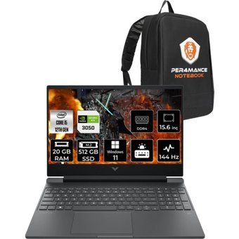 Hp Victus 15 A0GU6EAPN417 Harici GeForce RTX 3050 Intel Core i5 12450H 20 GB Ram 512 GB SSD 15.6 inç Full HD Windows 11 Pro Gaming Laptop + PER4 Çanta