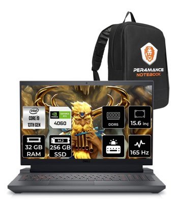 Dell G15 5530 G55302401017U Harici GeForce RTX 4060 Intel Core i9 13900HX 32 GB Ram 256 GB SSD 15.6 inç Full HD Freedos Gaming Laptop + PER4 Çanta