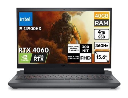 Dell G15 5530 G155530017UBT36 Harici GeForce RTX 4060 Intel Core i9 13900HX 40 GB Ram 4 TB SSD 15.6 inç Full HD Freedos Gaming Laptop