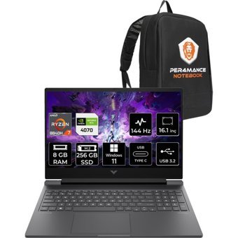 Hp Victus 16 A05N6EAPN381 Harici GeForce RTX 4070 AMD Ryzen 7 8840H 8 GB Ram 256 GB SSD 16.1 inç Full HD Windows 11 Pro Gaming Laptop + PER4 Çanta