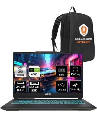 MSI Cyborg 15 A13VF-895XTR Harici GeForce RTX 4060 Intel Core i5 13420H 24 GB Ram 512 GB SSD 15.6 inç Full HD Freedos Gaming Laptop + PER4 Çanta