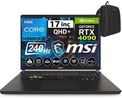 MSI Vector 17 Hx A14VIG-879XTRW51 Harici GeForce RTX 4090 Intel Core i9 14900HX 48 GB Ram 2 TB SSD 17 inç QHD+ Windows 11 Pro Gaming Laptop + Weblegelsin Çanta