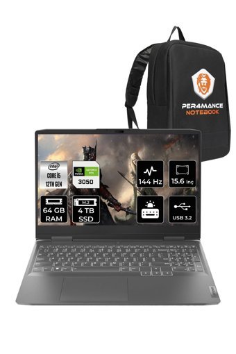 Lenovo LOQ 82XV00WYTX Harici GeForce RTX 3050 Intel Core i5 12450H 64 GB Ram 4 TB SSD 15.6 inç Full HD Freedos Gaming Laptop + PER4 Çanta