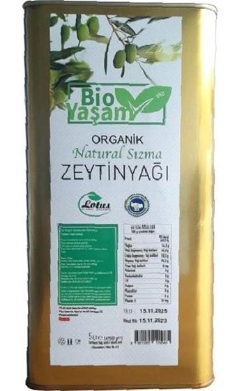 Bio Yaşam Organik Filtresiz Yüksek Polifenollü Soğuk Sıkım Erken Hasat Taş Baskı Teneke Sızma Zeytinyağı 5 lt