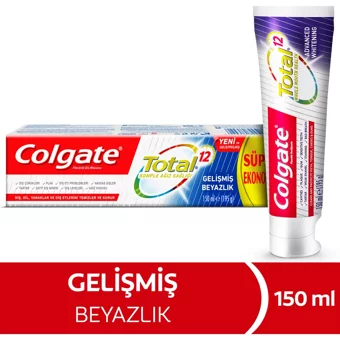 Colgate Total Gelişmiş Temizlik Beyazlık Beyazlatıcı Naneli Florürlü Diş Macunu 150 ml