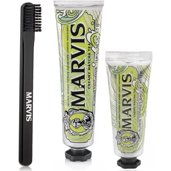 Marvis Creamy Matcha Tea Florürlü Diş Macunu 75 + Marvis Diş Macunu 25 ml + Orta Sert Diş Fırçası