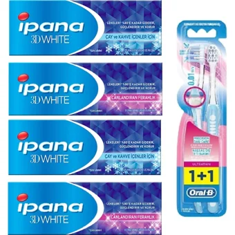 Ipana 3 Boyutlu Beyazlık Canlandıran Ferahlık Diş Macunu 75 ml + Çay Kahve Içenler Diş Macunu 75 ml + Oral-B Fırça Yumuşak 2'li