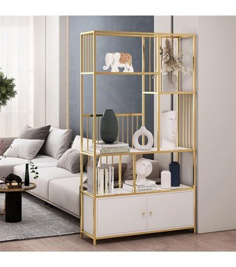 Larissa Design Dekoratif 6 Bölmeli 6 Raflı Metal 170 cm Beyaz-Gold Kitaplık