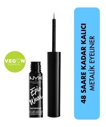 Nyx Epic Wear Metallic Liquid Suya Dayanıklı Pembe Kalıcı İnce Uçlu Fırça Likit Eyeliner